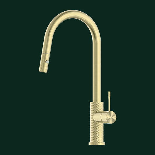 Gold Kitchen Tap with Pull Out Spray - Brushed Brass
