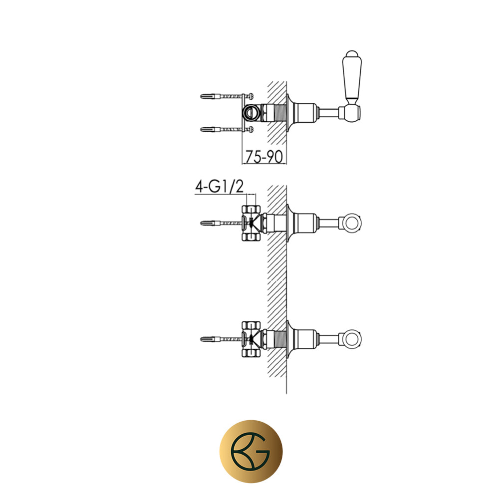 gold wall mounted manual shower valves