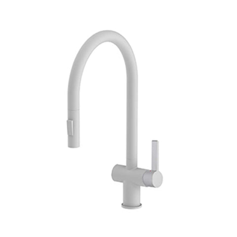 Matt white kitchen mixer tap with pull out  