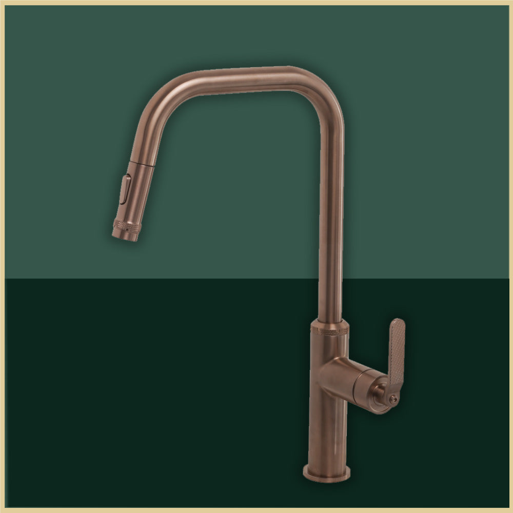 copper kitchen tap with sprayer