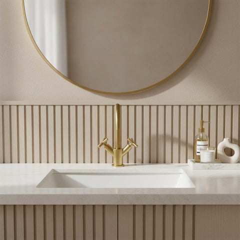 Mono Mixer Tap Deck Mounted with Crosshead Handles - Brushed Brass