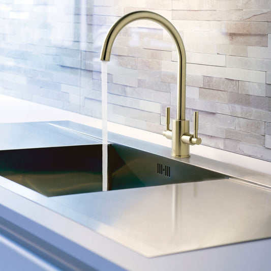 gold kitchen tap with swivel spout