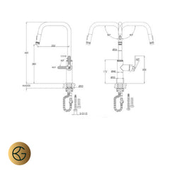 Brushed Brass Modern Pull Out Kitchen Tap technical details