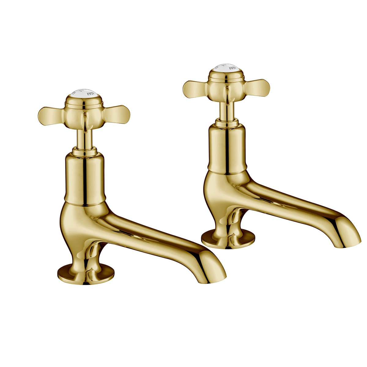 Pinch Long Nose Basin Pillar Taps - Polished Gold