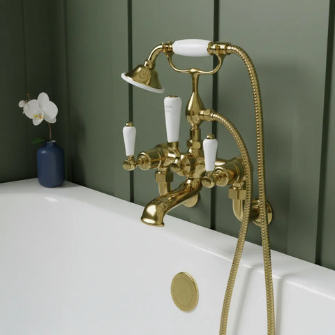 Traditional Polished Gold Bath Shower Mixer Tap with Kit