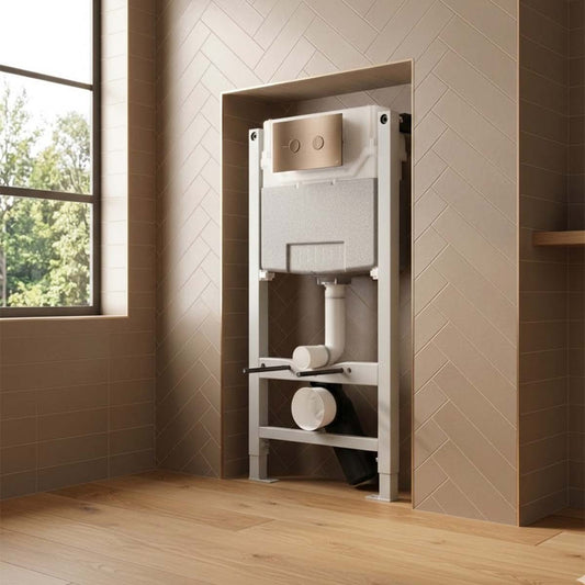 Pre Wall WC Frame with Cistern and Brushed Bronze Dual Flush Plate