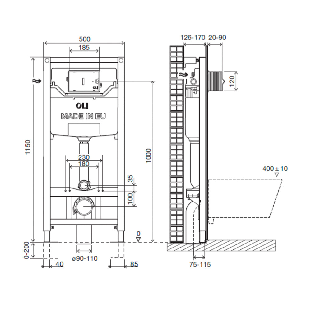 Wall mounted and back to wall toilet frame