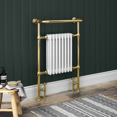 Gold Traditional Towel Radiator with Overhanging Rail – 963mm x 673mm