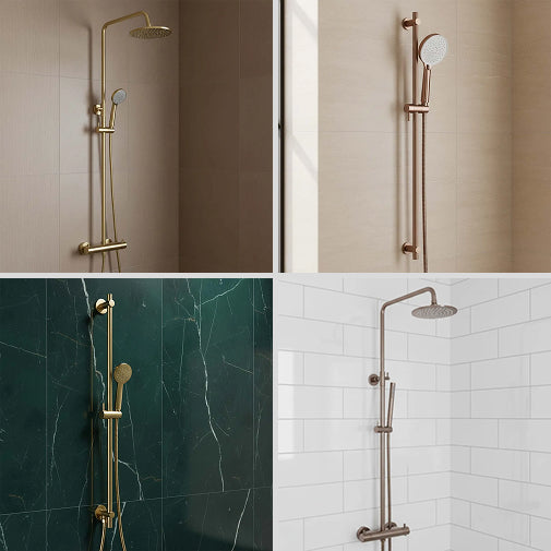 Brushed Gold & Brass Rigid Riser Shower Kits | Exposed Showers