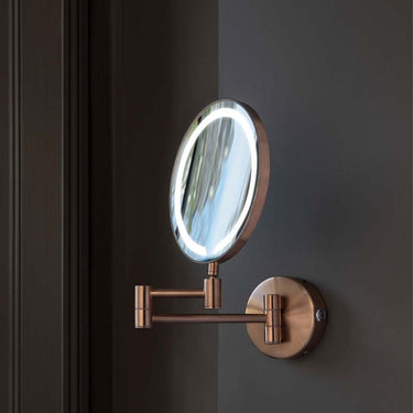 Round Double Sided LED Magnifying 3X Mirror - Brushed Bronze

