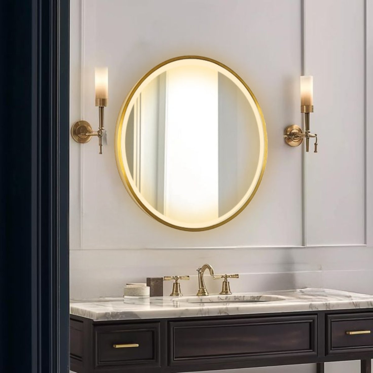 Round Gold Illuminated Mirror with LED Light