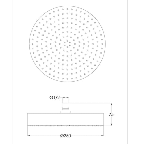 Round Overhead Rain Shower Head 250mm - Brushed Bronze technical details