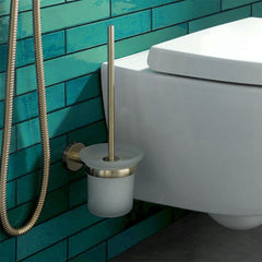 Round Toilet Brush and Holder Set - Brushed Brass