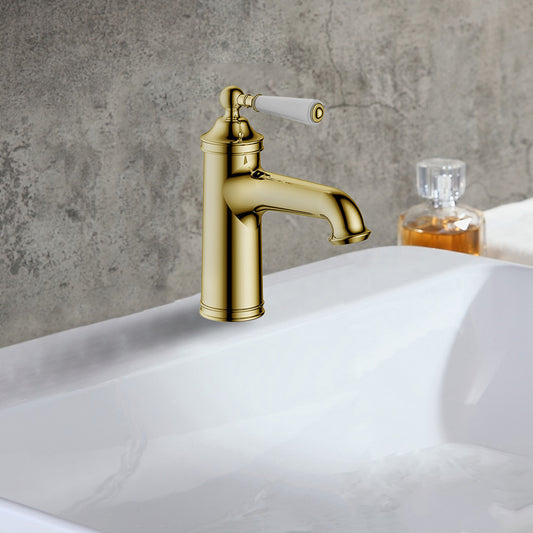 Traditional Basin Mixer Tap with Lever Handle - Antique Gold