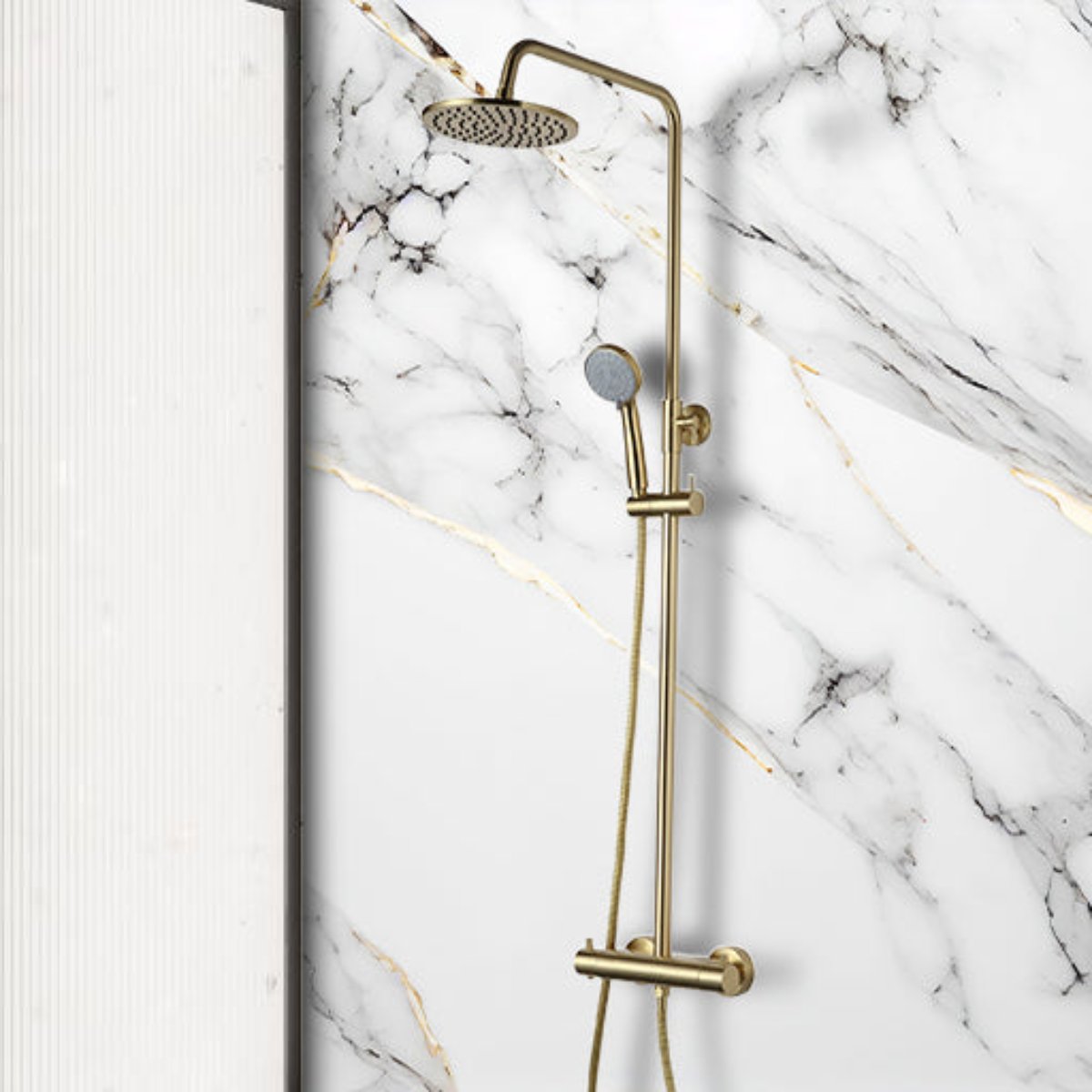 Shower Mixer with Rigid Riser Shower Kit – Brushed Brass Finish