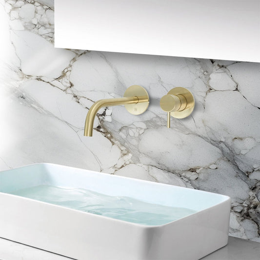 Single Lever Basin Mixer Tap with Slim Spout & Designer Handle - Brushed Brass 150mm,200mm,250mm