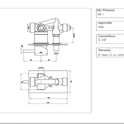 Single Lever Concealed Manual Diverter Valve - Brushed Brass technical details