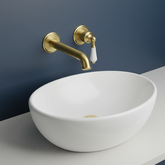Wall Mounted Traditional Basin Lever Tap - Brushed Brass
