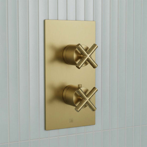 Single outlet brushed brass concealed shower valve 