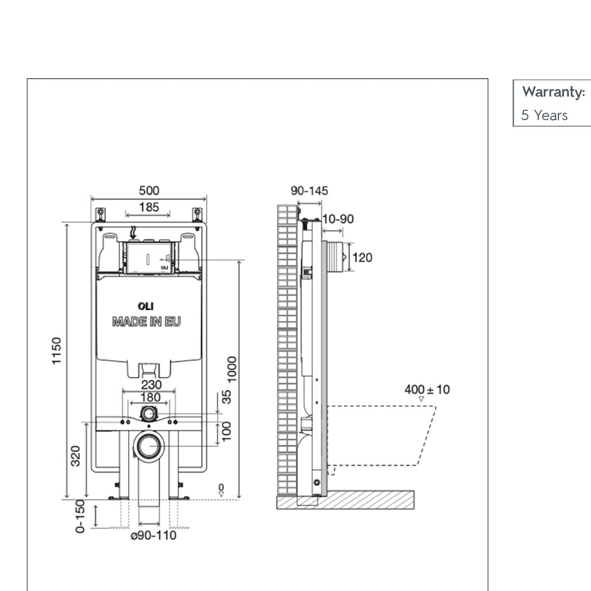 Slim 1.2m Freestanding WC frame