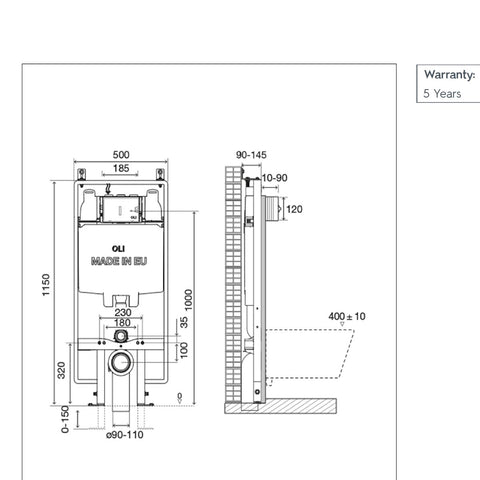 Slim 1.2m Freestanding WC frame