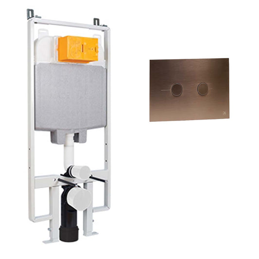 Slim 1200mm Freestanding WC Cistern Frame Front Flush & Bronze Dual Flush Plate