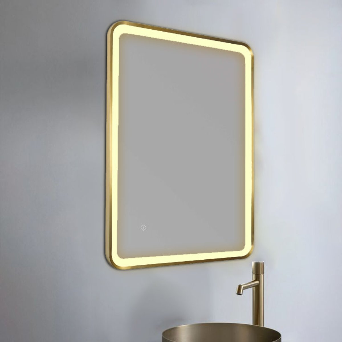 Square Gold Bathroom Mirror with LED Light