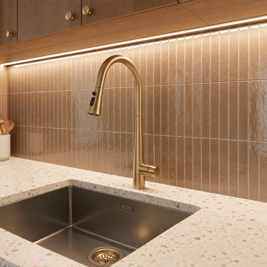 Gold Pull-Out Spray Kitchen Mixer Tap