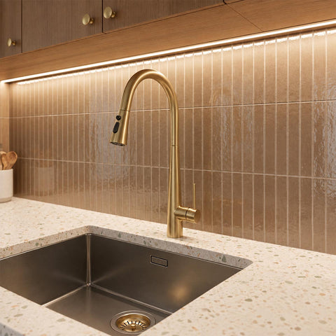 Gold Pull-Out Spray Kitchen Mixer Tap
