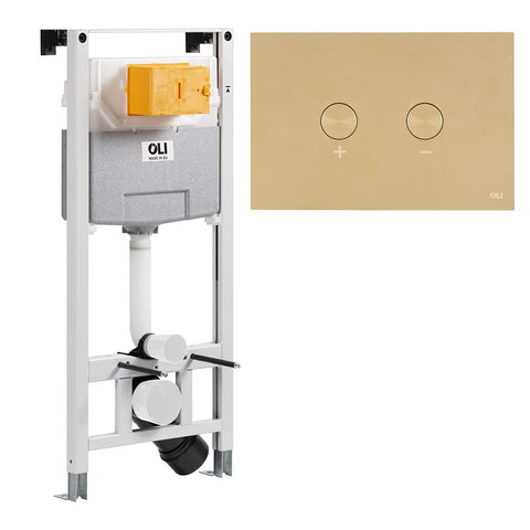 concealed cistern with brushed brass flush plate