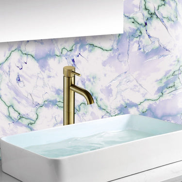 Tall Basin Mixer Tap with Knurled Handle - Brushed Brass