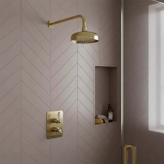 Traditional 400mm brushed brass wall mounted shower arm