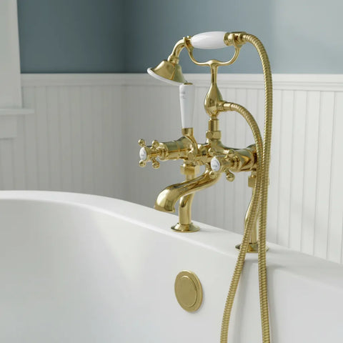 Traditional Deck Mounted Bath Shower Mixer Tap with Kit