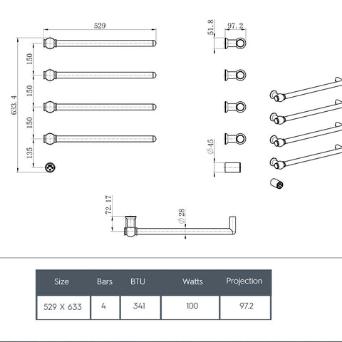 Traditional Electric Towel Radiator - technical detail 