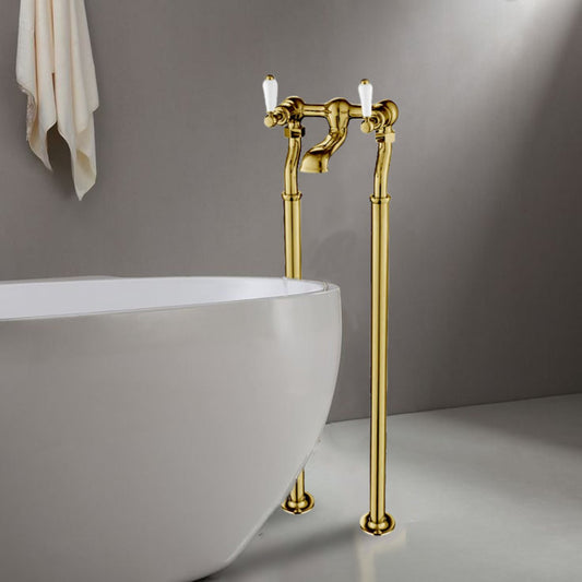 Traditional Freestanding Bath Filler Tap - Brushed Brass 1200