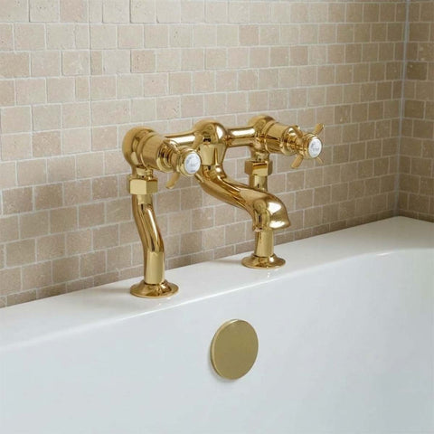 Traditional Gold deck mounted bath tap with pich handles