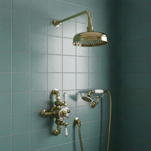  Traditional Thermostatic Exposed Valve with 2 Outlets - Polished Gold