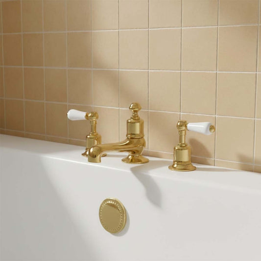 Traditional Three Hole Deck Mounted Bath Filler Tap - Gold 
