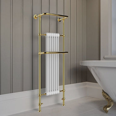 Traditional Towel Radiator with Two Overhanging Rails – Shiny Gold 1500mm x 574mm x 235mm

