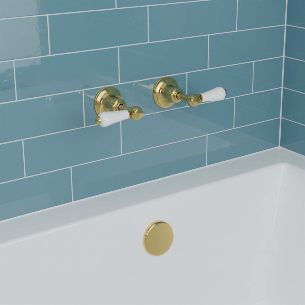 Traditional Wall Bath Stop Valves with Lever Handles - Gold