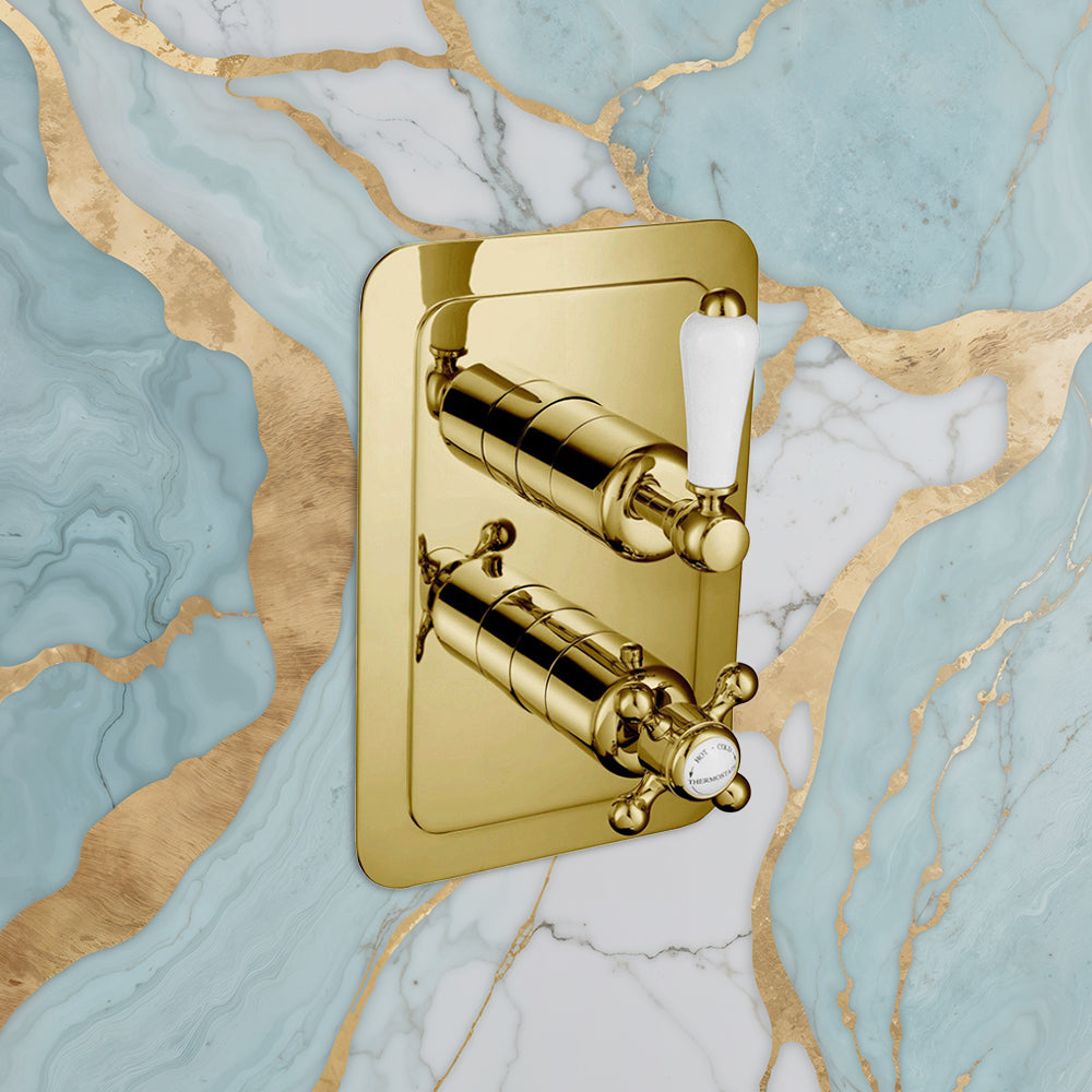 Traditional thermostatic shower mixer valve-brushed brass