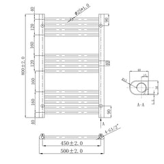 Towel Rail Radiator - 800mm x 500mm- dimension