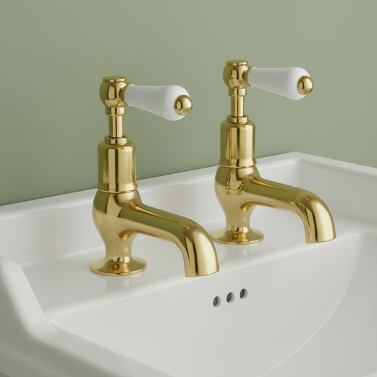 Traditional Cloakroom Basin Taps with Lever Handles - Shiny Gold