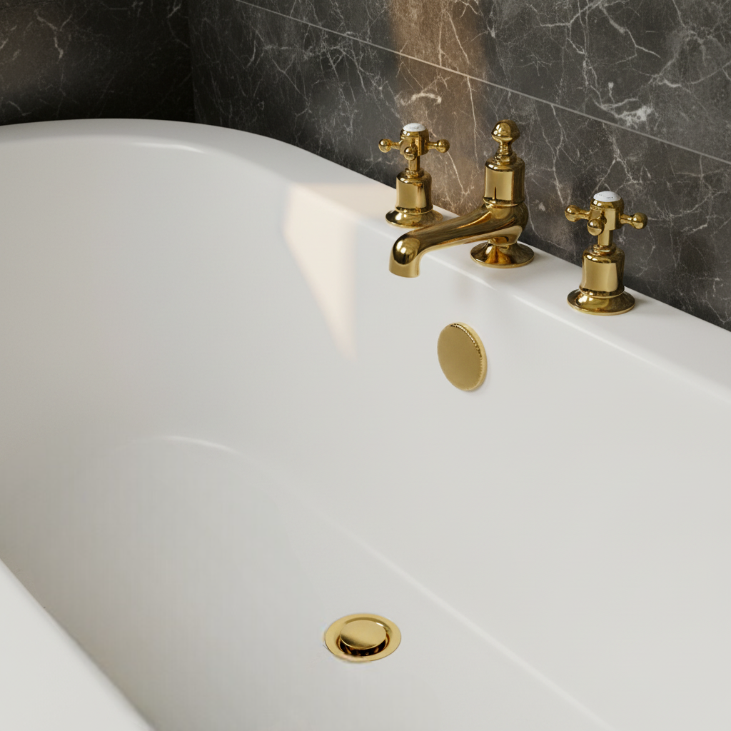Traditional 3 hole bath tap polished gold