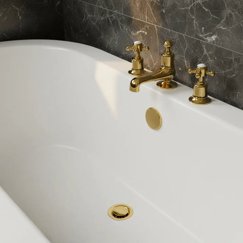 Polished Gold 3-Hole Deck Mounted Bath Filler Tap with Crosshead Handles
