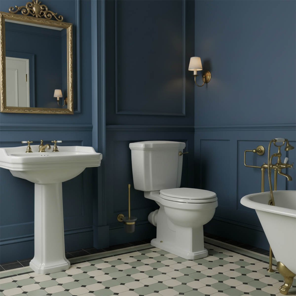 Victorian bathroom set up brushed brass 