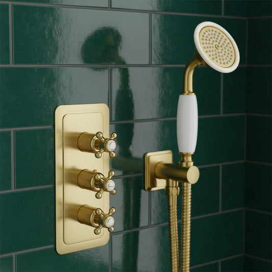 Victorian style brushed brass concealed shower valve