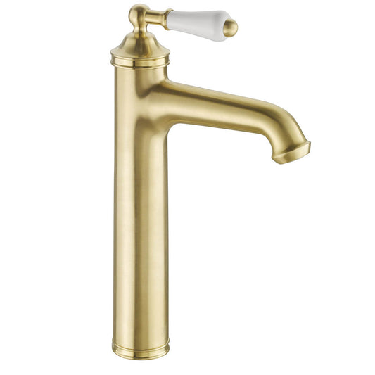 Traditional Tall Single Lever Basin Mixer Tap with Click Clack Waste - Brushed Brass
