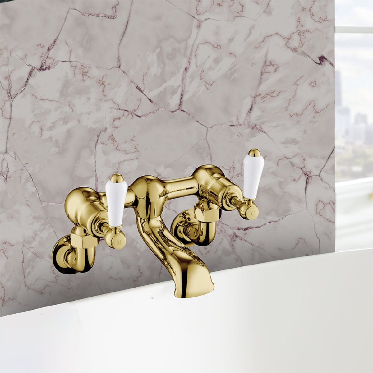 Gold Wall Mounted Bath Filler Tap