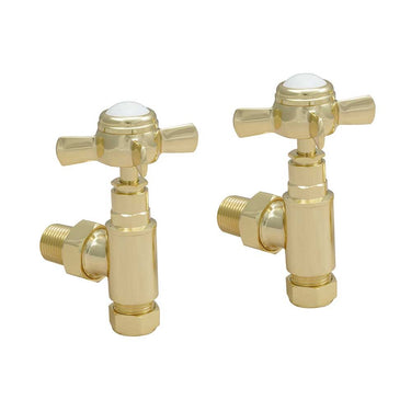 Traditional Angled Towel Radiator Valves - Antique Brass